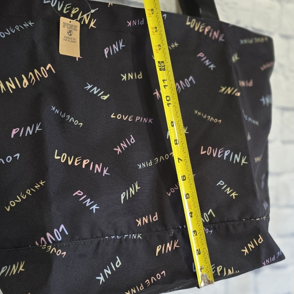 PINK Victoria's Secret Logo Love Pink Black Tote Bag Zip Close New - Picture 11 of 12